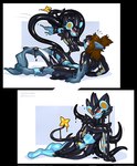 after_transformation anthro black_goo black_tentacles body_takeover bulge_fondling chastity_bulge chastity_device clothing dominant dominant_feral dominant_male feral goo_drip latex latex_clothing latex_skinsuit lock_bulge male mid_transformation skinsuit species_transformation submissive submissive_anthro submissive_male tentacles tight_clothing transformation maefeline nintendo pokemon goo_creature species_request 2024 hi_res