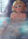 blonde_eyebrows blonde_hair breasts eyebrows female female_humanoid green_eyes hair hot_spring humanoid_pointy_ears light_body light_skin lips looking_at_viewer nipples not_furry nude nude_female nude_humanoid onsen partially_submerged pink_lips plant pointy_ears rock short_hair sidelocks sitting solo tree water wet wet_body wet_hair wet_skin eltonel nintendo the_legend_of_zelda princess_zelda humanoid hylian 2022 hi_res signature