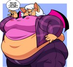 anthro belly big_belly big_breasts breasts car_keys clothing dialogue eyewear female fupa glasses hair midriff morbidly_obese morbidly_obese_anthro morbidly_obese_female navel nerd obese obese_anthro obese_female overweight overweight_anthro overweight_female solo text wings superspoe kirby_(series) nintendo sega sonic_the_hedgehog_(series) kirby rouge_the_bat bat mammal 2022 absurd_res english_text hi_res