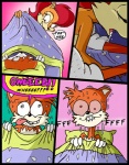 anthro archie_comics bed bodily_fluids brown_body brown_fur canid canine chadthecartoonnut chipmunk comic derp_eyes dialogue drooling duo english_text eyes_closed fellatio female fox funny_kiss fur furniture ground_squirrel hair inside interspecies lying male male/female mammal miles_prower multi_tail on_back on_bed oral penile pillow red_hair rodent saliva sally_acorn sciurid sega sex sonic_the_hedgehog_(archie) sonic_the_hedgehog_(comics) sonic_the_hedgehog_(series) spiral_eyes sweat tail teeth text tongue tongue_out