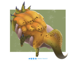 ambiguous_gender carrying_another feral green_body green_scales holding_character horn pawpads scales simple_background solo sponge where_is_your_god_now yellow_body yellow_scales xezeno capcom monster_hunter human leviathan_(mh) ludroth mammal royal_ludroth 2021 hi_res
