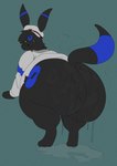 anthro big_butt black_body black_fur bodily_fluids butt clothed clothing fur huge_butt male overweight overweight_anthro overweight_male puddle rear_view sagging_butt solo sweat sweat_pool sweaty_butt tail rblxeevee nintendo pokemon canid eeveelution generation_1_pokemon generation_2_pokemon mammal pokemon_(species) shiny_pokemon umbreon hi_res