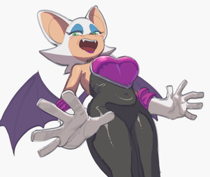 anthro big_breasts black_bodysuit black_clothing black_skinsuit blue_eyeshadow blush blush_lines bodysuit breasts clothed clothing eyelashes eyeshadow fangs female front_view fur gloves green_eyes grey_background handwear lipstick looking_at_viewer makeup navel_outline open_mouth purple_lipstick simple_background skinsuit solo tan_body tan_fur teeth tight_clothing white_body white_clothing white_fur white_gloves white_handwear dankwoll sega sonic_the_hedgehog_(series) rouge_the_bat bat mammal hi_res