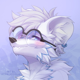 anthro aroused bedroom_eyes bite biting_lip biting_own_lip blush cheek_tuft ear_piercing ear_ring eyewear facial_tuft fangs fur glasses hair inner_ear_fluff looking_at_viewer male narrowed_eyes piercing ring_piercing round_glasses seductive self_bite shy smile solo teeth text three-quarter_view tuft white_body white_fur kesha_kotolapa canid canine fox mammal 1:1 artist_name bust_portrait digital_media_(artwork) english_text handwritten_text hi_res icon portrait signature