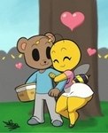 :3 anthro anthro_on_anthro basket bottomwear breasts clothing container duo female heart_symbol male male/female skirt thick_thighs tansau arthropod bear bee hymenopteran insect mammal 2022 hi_res