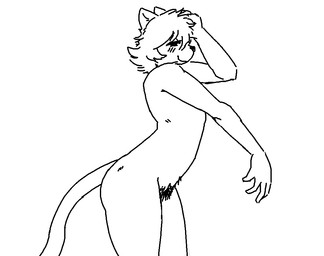 anthro bedroom_eyes blush blush_lines body_hair butt female hair happy_trail looking_at_viewer narrowed_eyes nude pose pubes seductive short_hair side_view simple_background slim slim_female smile solo tail white_background unawarey claire_(unawarey) domestic_cat felid feline felis mammal 2025 black_and_white digital_media_(artwork) microsoft_paint_(artwork) monochrome portrait sketch three-quarter_portrait