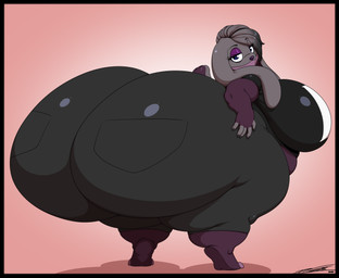 alternative_fashion anthro belly big_belly big_breasts big_butt black_border black_bottomwear black_clothing black_eyebrows black_highlights black_jeans black_nails black_pants black_shirt black_topwear blue_eyes border bottomwear breasts butt clothing colored_nails denim denim_bottomwear denim_clothing eyebrows eyelashes eyeshadow female goth grey_body grey_hair grey_tail hair hand_on_butt hand_on_own_butt highlights_(coloring) huge_breasts huge_butt huge_thighs hyper hyper_breasts hyper_butt hyper_thighs jeans looking_at_viewer looking_back looking_back_at_viewer makeup multicolored_body nails overweight overweight_anthro overweight_female pants pink_background purple_body purple_eyeshadow purple_nose purple_tail rear_view shirt short_stack simple_background solo tail thick_thighs tight_clothing topwear two_tone_body two_tone_tail deonwolf nintendo pokemon rochelle_(reathe) generation_8_pokemon lagomorph leporid mammal pokemon_(species) rabbit raboot 2025 absurd_res cel_shading colored digital_media_(artwork) hi_res shaded signature