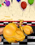 anthro areola balloon balls beakless bedroom_eyes bib big_balls big_breasts big_butt big_penis black_sclera bodily_fluids breasts brown_areola brown_nipples butt crouching duo erection eyelashes female genital_fluids genitals hot_dogging huge_balls huge_breasts huge_butt huge_penis huge_thighs hyper hyper_breasts hyper_butt hyper_genitalia hyper_penis hyper_thighs inflatable looking_back machine male male/female narrowed_eyes nipples non-mammal_breasts nude onomatopoeia penis precum seductive sex smile sound_effects text thick_thighs white_eyes yellow_body elpapurri five_nights_at_freddy's five_nights_at_freddy's_2 scottgames toy_chica_(fnaf) animatronic avian bird chicken galliform gallus_(genus) phasianid robot english_text hi_res