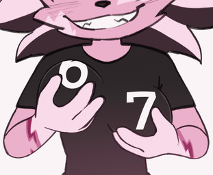 anthro breast_grab breasts clothed clothed_anthro clothed_female clothing female grin hand_on_breast humor shirt smile solo t-shirt topwear alien_doge 67_(meme) meme_clothing animated hi_res meme