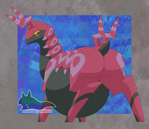 belly big_belly big_butt blush butt feral looking_back male multicolored_body obese onomatopoeia overweight overweight_male simple_background solo sound_effects tail text thick_thighs vore arceus_tummy nintendo pokemon arthropod generation_5_pokemon pokemon_(species) scolipede english_text hi_res