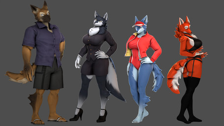 5_fingers 5_toes anthro barefoot big_breasts black_body black_fur black_nose blue_body blue_fur bottomwear bra breasts brown_body brown_fur business_suit butt clothed clothed_anthro clothed_female clothed_male clothing collared_shirt dress_shirt feet female fingers footwear fur garter_belt garter_straps hat headgear headwear high_heels humanoid_feet humanoid_hands jacket legwear male multicolored_body multicolored_fur one-piece_swimsuit panties plantigrade red_body red_fur sandals shirt shoes shorts skirt smile stockings suit swimwear toes topwear two_tone_body two_tone_fur underwear visor_cap white_body white_fur petruz petruz_(modeler) wolf_(petruz) canid canine canis mammal wolf 16:9 2024 3d_(artwork) digital_media_(artwork) hi_res source_filmmaker_(artwork) widescreen