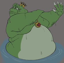 anthro belly claws crown crown_only headgear headgear_only implied_nudity jewelry jewelry_only male male_anthro mostly_nude overweight overweight_male partially_submerged solo water ttrashcatt mario_bros nintendo wart_(mario) amphibian frog hi_res