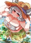 big_breasts bikini blush breasts cleavage clothed clothing female flower grey_hair hair hat headgear headwear huge_breasts navel nipple_outline plant red_eyes sarong short_hair smile solo sun_hat sunflower swimwear two-piece_swimsuit water sabitare touhou nazrin animal_humanoid humanoid mammal mammal_humanoid mouse_humanoid murid murid_humanoid murine murine_humanoid rodent rodent_humanoid absurd_res hi_res