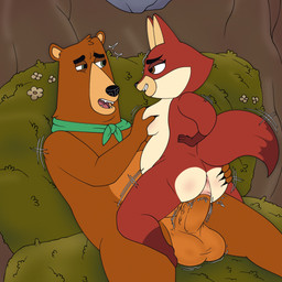 anthro anthro_on_anthro anthro_penetrated anthro_penetrating anthro_penetrating_anthro anus balls big_balls big_penis black_claws black_nose breast_grab breasts brown_body brown_eyes brown_fur brown_penis claws duo erection eye_contact fangs female female_on_top female_penetrated finger_claws from_front_position fur genitals green_eyes green_kerchief grin hand_on_breast interspecies kerchief kerchief_only looking_at_another male male/female male_on_bottom male_penetrating male_penetrating_female mastery_position medium_breasts motion_lines nude on_bottom on_top open_mouth penetration penis pink_anus pink_vulva pupils red_body red_fur sex sharp_teeth smile tan_body tan_fur teeth thick_penis throbbing throbbing_balls throbbing_penis vaginal vaginal_penetration vulva white_body white_fur joalmidon mating_season_(series) josh_(mating_season) penelope_(mating_season) bear canid canine fox mammal 1:1 2026 absurd_res hi_res