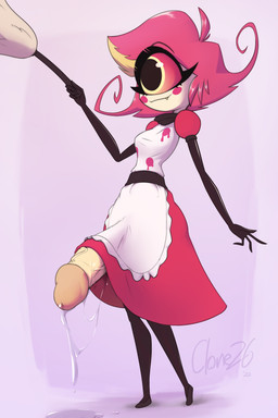 1_eye apron big_penis blush blush_stickers bodily_fluids bottomwear breasts cleaning_tool clothed clothing cute_fangs dripping erection erection_under_skirt excessive_genital_fluids excessive_precum fangs feather_duster foreskin genital_fluids genitals glans gynomorph hair huge_penis humanoid_genitalia humanoid_penis intersex leaking_precum long_penis maid_uniform partially_clothed penis precum precum_drip precum_string raised_bottomwear raised_clothing raised_skirt red_hair red_sclera retracted_foreskin skirt smile solo teeth thick_penis uniform vein veiny_penis yellow_body yellow_eyes yellow_skin clone26 hazbin_hotel hellaverse niffty_(hazbin_hotel) cyclops demon humanoid 2022 2:3 absurd_res hi_res