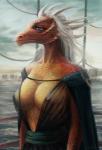 anthro breasts clothing female hair horn nipples non-mammal_breasts scales smile solo translucent translucent_clothing white_hair lenika european_mythology game_of_thrones hbo mythology daenerys_targaryen dragon mythological_creature mythological_scalie reptile scalie western_dragon 2017 absurd_res digital_media_(artwork) hi_res