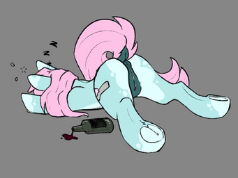 alcohol anus beverage bottle butt container cutie_mark drunk female feral genitals grey_background hair hooves pink_hair raised_tail simple_background sleeping solo spilled_alcohol spilled_liquid substance_intoxication tail vulva wine itsspoopsb hasbro my_little_pony scoops equid equine horse mammal pony 2021 4:3 hi_res