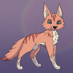 ambiguous_gender feral fluffy fur halo pink_body pink_fur reflection solo leeny canid canine felid feline fox hybrid mammal 1:1 hi_res