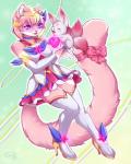 anthro clothed clothing duo eyebrows eyelashes female feral fur pink_body pink_fur purple_eyes smile star_guardian lisaamint league_of_legends riot_games sailor_moon_(series) tencent ahri_(lol) domestic_cat felid feline felis lagomorph leporid mammal rabbit 2019 4:5 digital_media_(artwork) hi_res