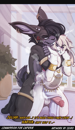 anal anthro anthro_on_anthro anthro_penetrated anthro_penetrating anthro_penetrating_anthro arabic armlet balls big_penis black_body black_fur blonde_hair blush bodily_fluids bottomwear bracelet buckteeth clothed clothing dialogue duo ear_piercing ear_ring egyptian egyptian_clothing erection fur genital_fluids genitals gold_(metal) gold_bracelet gold_jewelry hair humanoid_genitalia humanoid_penis inflation inner_ear_fluff jewelry legband long_ears male male/male male_penetrated male_penetrating male_penetrating_male open_mouth penetration penile penile_penetration penis piercing plap prince purple_eyes ring_piercing royalty sex sex_slave simple_background slave sloppy_seconds smile tail teeth text thighlet tongue tuft white_body white_fur x-ray_view zeiro julian_(tserossa) zerva_von_zadok_(capesir) hare lagomorph leporid mammal rabbit 2026 digital_media_(artwork) english_text hi_res