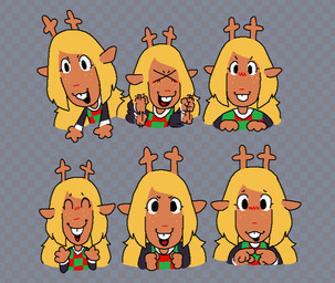 4_fingers anthro antlers blonde_hair blush brown_body brown_fur buckteeth checkered checkered_background clothing eyes_closed female fingers fingers_together fist freckles front_view fur hair horn long_hair motion_lines mouth_closed open_mouth pattern_background red_nose simple_background smile solo sweater teeth topwear asepriterico deltarune undertale_(series) noelle_holiday deer lightner mammal new_world_deer reindeer 2025 digital_media_(artwork) multiple_images pixel_(artwork)