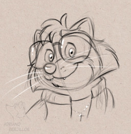 anthro clothing cross eyewear fangs glasses head_tuft jacket letterman_jacket male shirt smile solo t-shirt teeth topwear tuft whiskers adriano_berjillos fan_character mammal procyonid raccoon portrait