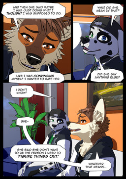anthro backwards_hat baseball_cap borderless_panel brown_eyes clothed clothed_anthro clothed_male clothing college_clothing college_dorm college_jacket college_logo college_student dialogue duo ear_piercing fully_clothed fully_clothed_anthro fully_clothed_male fur hat headgear headwear heterochromia hoodie male markings open_mouth page_number piercing sad sitting speech_bubble spots spotted_body spotted_fur text topwear ariesartist lucas_(ariesartist) matthew_(ariesartist) border_collie canid canine canis collie dalmatian domestic_dog herding_dog mammal pastoral_dog sheepdog 3d_(artwork) absurd_res blender_(artwork) comic digital_media_(artwork) english_text hi_res