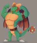 anthro belt flexing green_body green_scales looking_at_viewer male scales solo standing tail wings disturbed-mind activision mythology spyro_reignited_trilogy spyro_the_dragon the_legend_of_spyro terrador dragon mythological_creature mythological_scalie scalie absurd_res hi_res