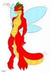 anthro belly floating flying green_eyes large_paws male navel nude paws red_body red_skin scales solo tail tame thick_tail wings yellow_body yellow_scales conditional_dnp samagthrav2 neopets arthropod buzz_(neopets) lizard neopet_(species) reptile scalie hi_res