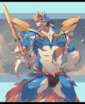 5_fingers anthro anthrofied blue_body blue_fur fingers fur holding_melee_weapon holding_object holding_sword holding_weapon male melee_weapon muscular muscular_anthro muscular_male open_mouth pokemorph red_body red_fur solo standing sword weapon white_body white_fur tengo nintendo pokemon canid canine crowned_sword_zacian generation_8_pokemon legendary_pokemon mammal pokemon_(species) zacian 2019 hi_res letterbox