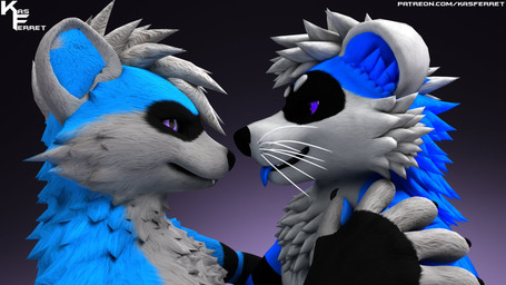 anthro clone duo eye_contact half-closed_eyes looking_at_another looking_at_partner male male/male narrowed_eyes selfcest square_crossover text kasferret_(artist) kasferret domestic_ferret mammal mustelid musteline true_musteline weasel 16:9 3d_(artwork) digital_media_(artwork) hi_res url widescreen