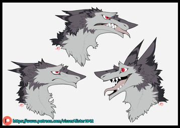 anthro black_border border fur grey_body grey_fur male red_eyes simple_background solo teeth tongue tongue_out visseralister1042 sergal absurd_res digital_media_(artwork) hi_res