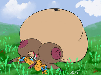 anthro bedroom_eyes belly big_belly big_breasts black_hooves bloated blonde_hair blue_bow blue_eyeshadow blue_sky breasts brown_body brown_fur clothing cloud eyeshadow fat_rolls female fur grass grass_field green_eyes hair hooves huge_belly huge_breasts immobile lipstick love_handles makeup morbidly_obese morbidly_obese_anthro morbidly_obese_female narrowed_eyes nipples nude obese obese_anthro obese_female outside overweight overweight_anthro overweight_female pink_inner_ear pink_lipstick pink_nipples plant red_clothing seductive sky solo tan_belly tan_body tan_fur tan_muzzle tan_underbelly text weight_gain createyourshadow daffodil_(createyourshadow) asinus donkey equid equine mammal english_text hi_res