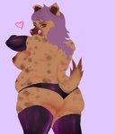 anthro armwear big_breasts big_butt boots breasts brown_body brown_fur butt clothed clothing elbow_gloves female footwear fur gloves hair handwear heart_symbol legwear long_hair looking_at_viewer looking_back markings mature_anthro mature_female nipples overweight overweight_anthro overweight_female partially_clothed purple_hair raised_tail shoes simple_background slightly_chubby solo spots spotted_body spotted_fur tail thigh_boots thigh_highs tongue tongue_out underwear coolsoska kiera_southpaw hyena mammal spotted_hyena colored digital_drawing_(artwork) digital_media_(artwork) hi_res shaded