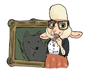 anthro bell bell_collar black_clothing black_shirt black_topwear clothing collar eyewear female feral fur glasses mayor painting_(object) portrait_(object) shirt solo topwear wearing_glasses wool_(fur) wool_hair miss-ewe3479 disney zootopia dawn_bellwether bovid canid canine canis caprine mammal sheep wolf absurd_res hi_res