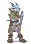 anthro blush breasts clothed clothing ear_piercing ear_ring female female_anthro footwear holding_melee_weapon holding_object holding_sword holding_weapon horn kemono legwear looking_at_viewer melee_weapon piercing ring_piercing scales scar simple_background solo sword tail thigh_highs weapon white_background sat_v12 kobold reptile scalie 2023 digital_media_(artwork) full-length_portrait hi_res portrait translated_description