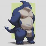 anthro asian_clothing belly blue_body blue_fur bulge clothing east_asian_clothing fin fin_piercing fundoshi fur furgonomics furry-specific_piercing humanoid_hands japanese_clothing male moobs navel nipple_piercing nipples overweight overweight_anthro overweight_male piercing solo underwear neiiio fish marine shark 2018