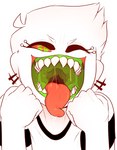 clothing fangs female mouth_shot not_furry one_eye_closed open_mouth shirt solo teeth tongue tongue_out topwear wink dabbledraws sugar_(dabbledraws) humanoid 2017 absurd_res hi_res