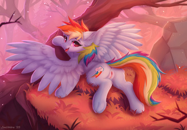 blonde_hair blue_body blue_fur blue_hair butt cheek_tuft cutie_mark facial_tuft female feral fluffy fluffy_ears fluffy_hair fluffy_tail forest forest_background fur genitals grass green_hair hair happy hooves light looking_at_viewer markings multicolored_hair multicolored_tail nature nature_background one_leg_up orange_hair pink_eyes plant ponytail presenting presenting_hindquarters purple_hair rainbow_hair rainbow_tail raised_leg red_hair rock smile smiling_at_viewer solo spread_wings tail text tongue tree tuft vaginal vulva wings joeumbre friendship_is_magic hasbro my_little_pony rainbow_dash_(mlp) equid equine horse mammal pony colored digital_media_(artwork) hi_res lighting shaded watermark