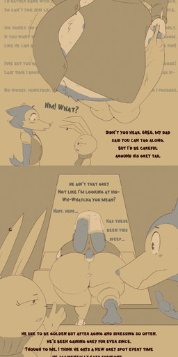 age_difference anthro belly_focus big_butt bodily_fluids bottomwear boyfriend/girlfriend breath butt clothing collar_shirt female fur grey_body grey_fur grey_text group holding_bottomwear holding_clothing holding_object holding_pants looking_at_belly male obese obese_anthro obese_male overweight overweight_anthro overweight_male panting pants sweat sweatdrop sweater text topwear trio turtleneck vest wardrobe_malfunction whispering worried afraart ben-bun_(afraart) brittney_(afraart) greg_(afraart) canid canine canis lagomorph leporid mammal rabbit wolf absurd_res comic english_text hi_res daughter_(lore) father_(lore) parent_(lore) parent_and_child_(lore) parent_and_daughter_(lore)
