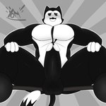 anthro balls black_balls black_body black_cum black_fur black_penis blush bodily_fluids colored_cum cum cumshot ejaculation erection fur genital_fluids genitals glans grey_background half-closed_eyes humanoid_genitalia humanoid_penis male multicolored_body muscular muscular_anthro muscular_male narrowed_eyes orgasm penis restraints simple_background solo spread_legs spreader_bar spreading sweat unusual_bodily_fluids unusual_cum unusual_genital_fluids white_body white_glans yamwamm epic_games fortnite meowscles meowscles_(toon) domestic_cat felid feline felis mammal 1:1 2021 hi_res signature