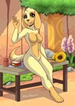 anthro breasts casual_nudity countershade_torso countershading featureless_breasts featureless_crotch female fur gloves_(marking) leg_markings markings nude socks_(marking) solo yellow_body yellow_fur keisha_makainn animal_crossing nintendo goldie_(animal_crossing) beagle canid canine canis domestic_dog hunting_dog mammal scent_hound digital_media_(artwork) hi_res shaded