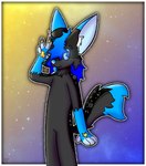 anthro blue_eyes blue_hair border cosmic_background featureless_chest featureless_crotch female fur grey_body grey_fur hair looking_at_viewer pawpads simple_background smile solo space space_background tail white_border yellow_pawpads rahony canid canine fennec_fox fox mammal true_fox digital_media_(artwork) hi_res paint_tool_sai_(artwork) shaded