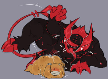 2_horns anal anal_penetration anthro athletic athletic_anthro athletic_male balls bandage blush bodily_fluids brown_body brown_fur butt clothing cum cum_from_ass cum_in_ass cum_inside cum_on_butt doggystyle duo ejaculation from_behind_position fur gag genital_fluids genitals grey_background hat hat_only headgear headgear_only headwear headwear_only hooves horn human_on_anthro human_penetrated interspecies long_tail long_tongue male male/male male_penetrated mostly_nude multicolored_body multicolored_fur neck_tuft nipples one_eye_closed penetration penile penile_penetration penis penis_in_ass red_body red_fur red_tail sex shaking simple_background size_difference slightly_chubby smaller_penetrated sweat sweatdrop tail tail_motion tailwag teratophilia thick_thighs tongue tongue_out trembling tuft two_tone_body two_tone_fur unguligrade vein veiny_penis yellow_body yellow_skin slizzter forsaken_(roblox) guest_666_(forsaken) noob_(forsaken) noob_(roblox) demon human mammal monster 2026 hi_res nonbinary_(lore)