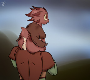 anthro anus backsack balls butt carrying_another clothed clothing clothing_lift duo genitals male partial_nudity red_eyes furfnsfw humanoid kobold mammal orc scalie 2017 hi_res