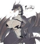 anthro big_breasts breasts claws female horn looking_at_viewer membrane_(anatomy) membranous_wings scales simple_background smile solo thick_thighs white_background wings togetoge capcom monster_hunter elder_dragon fatalis scalie absurd_res hi_res