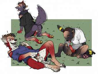 animal_genitalia animal_penis anus balls black_lips butt canine_genitalia canine_penis claws clothing feral fluffy fluffy_tail fur fur_growth genitals grass grey_body grey_fur growth human_to_feral knot lips male neck_tuft on_grass on_ground pawpads penis penis_tip plant red_body red_eyes red_fur sharp_teeth sheath shirt species_transformation t-shirt tail tail_growth teeth toe_claws tongue tongue_out topwear transformation tuft kaeku nintendo pokemon canid canine eeveelution generation_2_pokemon generation_5_pokemon generation_7_pokemon lycanroc mammal midnight_lycanroc pokemon_(species) umbreon zorua hi_res story_at_source