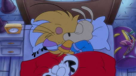 alarm_clock anthro bag bed bedroom bird's-eye_view black_body black_eyes black_fur black_nose blue_clothing blue_shirt blue_t-shirt blue_topwear brush clock clothing collar cuddling eyes_closed feral fur furniture furniture_lamp group head_on_pillow high-angle_view inside long_ears lying lying_on_bed male male/male multicolored_body multicolored_clothing multicolored_fur multicolored_shirt multicolored_t-shirt multicolored_topwear nightstand on_bed on_side pillow purple_clothing purple_collar purple_shirt purple_t-shirt purple_topwear romantic romantic_couple shirt sleeping t-shirt tail tan_body tan_ears tan_fur toothbrush topwear trio two_tone_body two_tone_clothing two_tone_fur two_tone_shirt two_tone_t-shirt two_tone_topwear white_body white_ears white_fur white_tail yellow_clothing yellow_shirt yellow_t-shirt yellow_topwear 8-bit-britt nickelodeon rocko's_modern_life the_angry_beavers norbert_beaver rocko_rama beaver macropod mammal marsupial rodent wallaby 16:9 2026 digital_media_(artwork) hi_res widescreen
