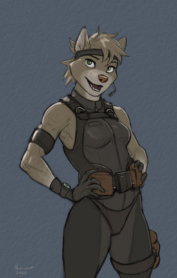 5_fingers accessory anthro athletic athletic_anthro athletic_female bodysuit breasts brown_body brown_fur brown_hair brown_nose butt clothed clothed_anthro clothed_female clothing electronics fangs female fingers fur gloves green_eyes hair handwear headband headgear headphones headset humanoid_hands skinsuit solo teeth tight_clothing marsonaut vesta_(marsonaut) canid canine canis mammal wolf 2025 dated hi_res