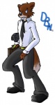 anthro belt biped blue_eyes bottomwear briefcase brown_body brown_fur clothed clothing footwear fully_clothed fur male necktie pants shirt shoes simple_background solo suit tail topwear trouser white_background skeeve canid canine canis domestic_dog mammal